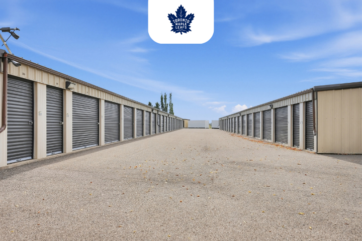 Storage units with Toronto Maple Leafs logo at StorageMart in Lethbridge